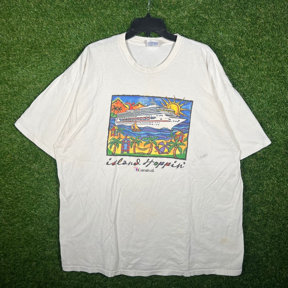 Vintage Carnival Cruise Lines Island Hoppin‎ Shirt Hanes Heavyweight White 2XL